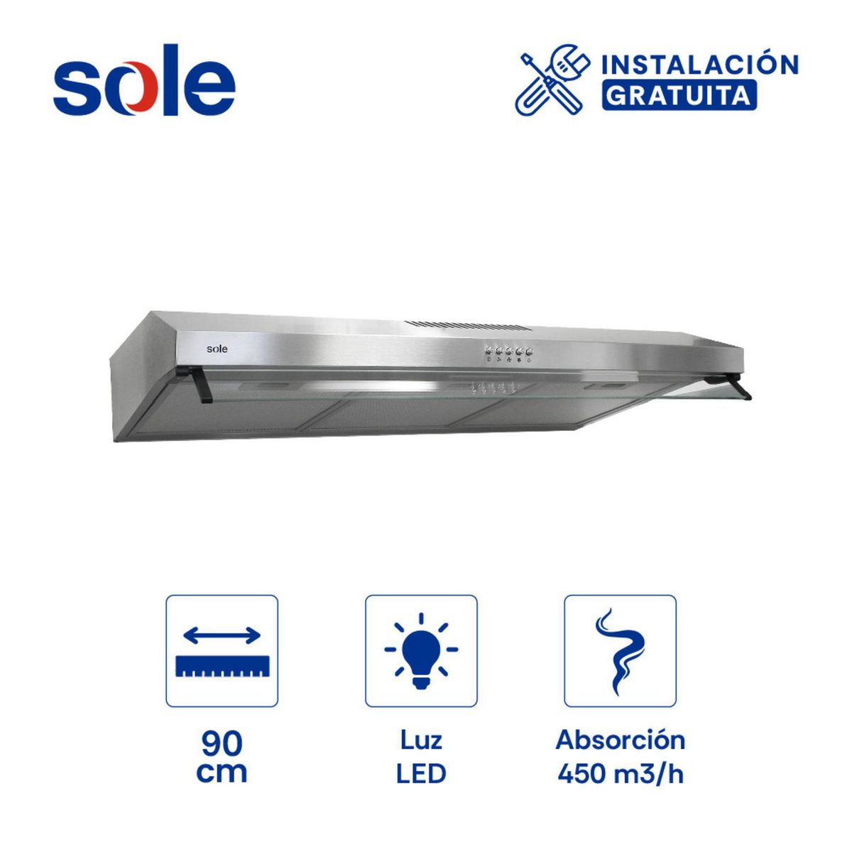 SOLE - Campana Extractora 90cm Sole Roma TURE17COV2 Inox