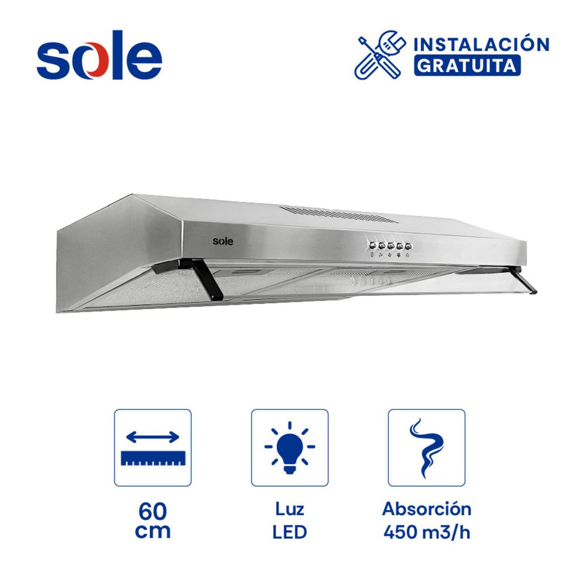 SOLE - Campana Inoxidable Roma 60cm 2m TURE16COV2