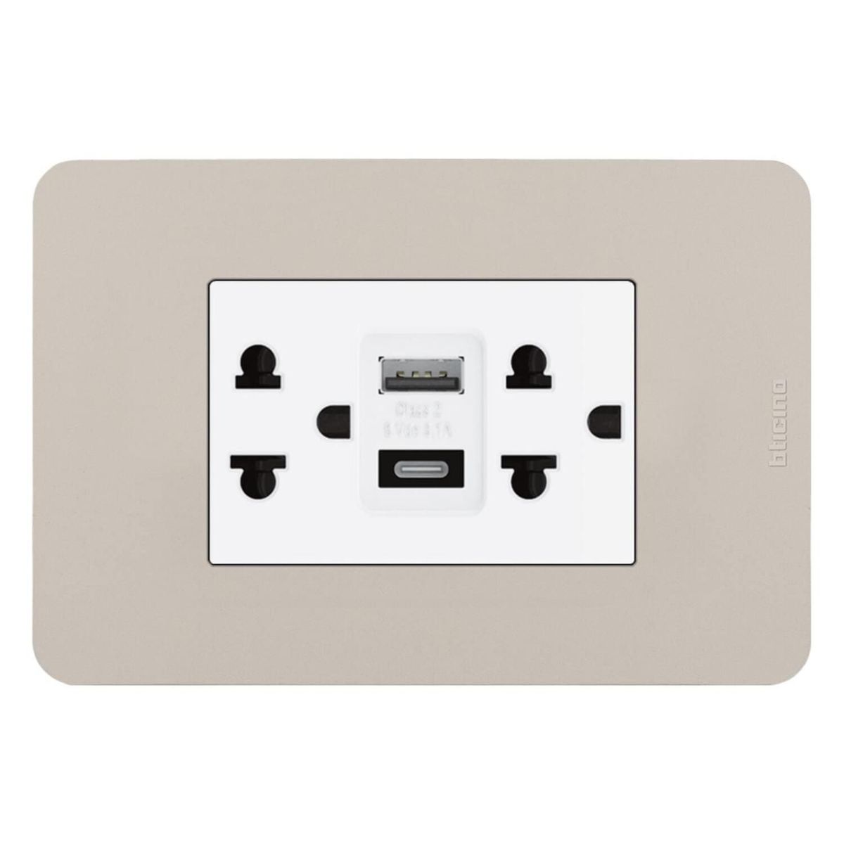BTICINO - Tomacorriente Doble P/T + 2 Tomas USB A-C Matix GO Arena