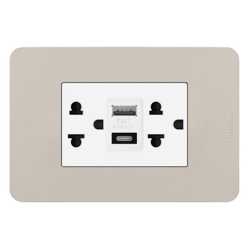 BTICINO - Tomacorriente Doble P/T + 2 Tomas USB A-C Matix GO Arena