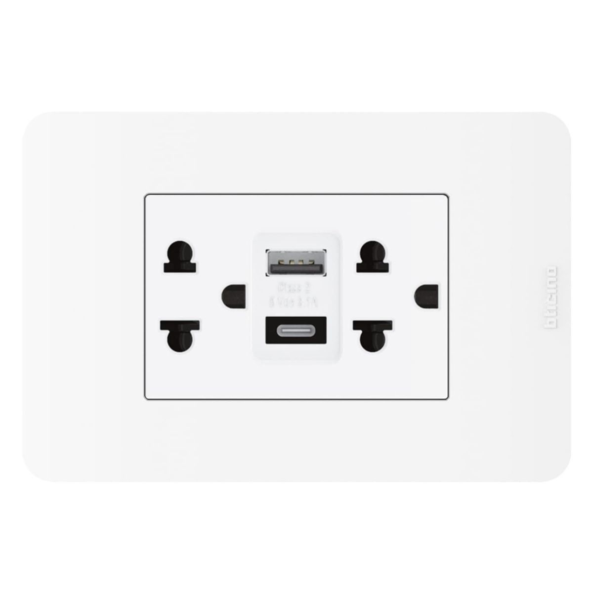 BTICINO - Tomacorriente Doble P/T + 2 Tomas USB A-C Matix GO Blanco