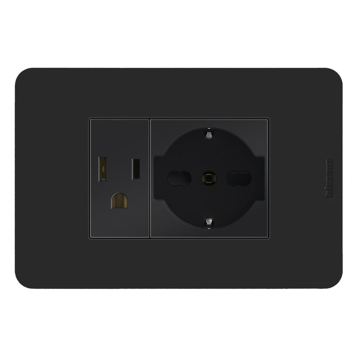 BTICINO - Tomacorriente Americano + Tomacorriente Schuko Matix GO Negro