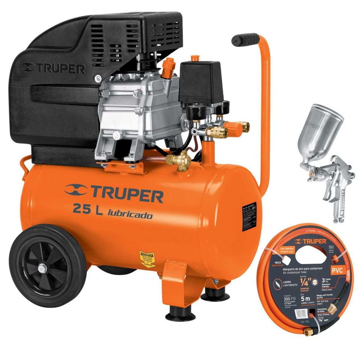 TRUPER - Compresora de Aire Truper 25 Lt 3HP + Kit Manguera con Pistola