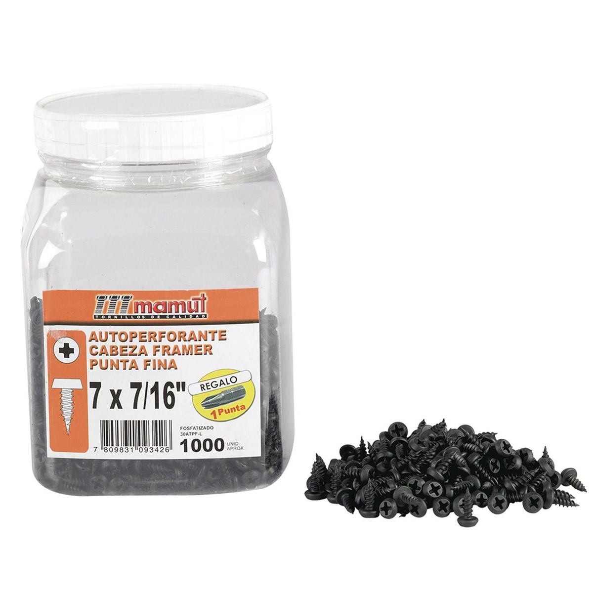 MAMUT - Tornillo Autoperforante Framer Punta Fina 7x7/16" x 1000 unid.