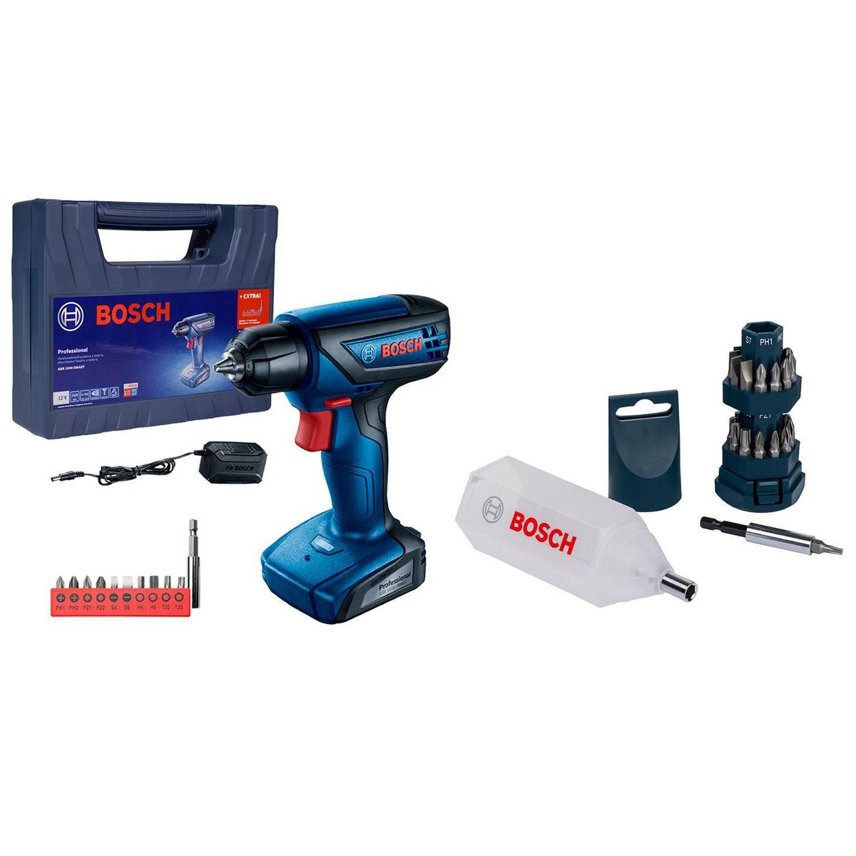 BOSCH - Atornillador Inalámbrico Bosch 1/4" GSR 1000 Smart + Cargador + Accesorios + Maletín Bosch