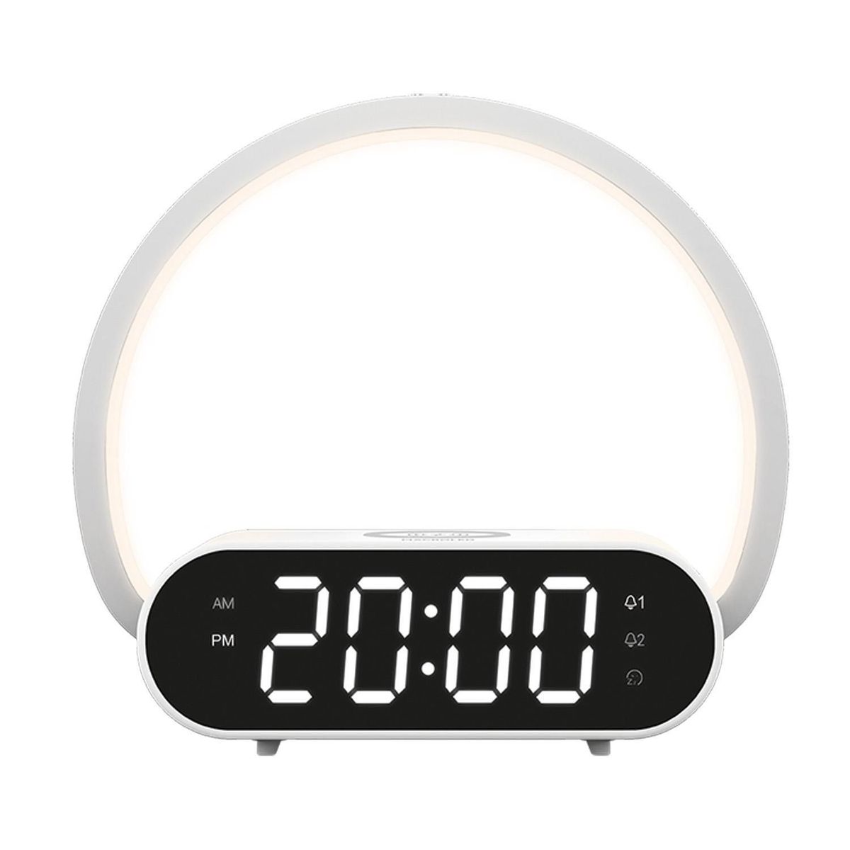  - Lámpara de Mesa LED con Reloj Despertador Vulcano Carga Rápida Inalámbrica