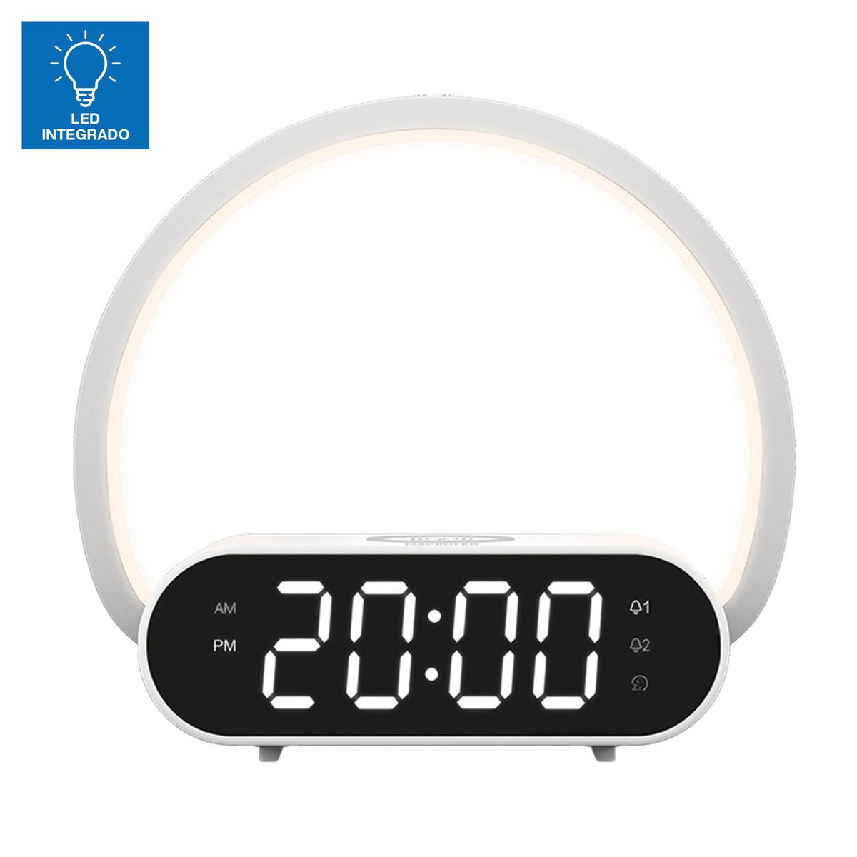  - Lámpara de Mesa LED con Reloj Despertador Vulcano Carga Rápida Inalámbrica