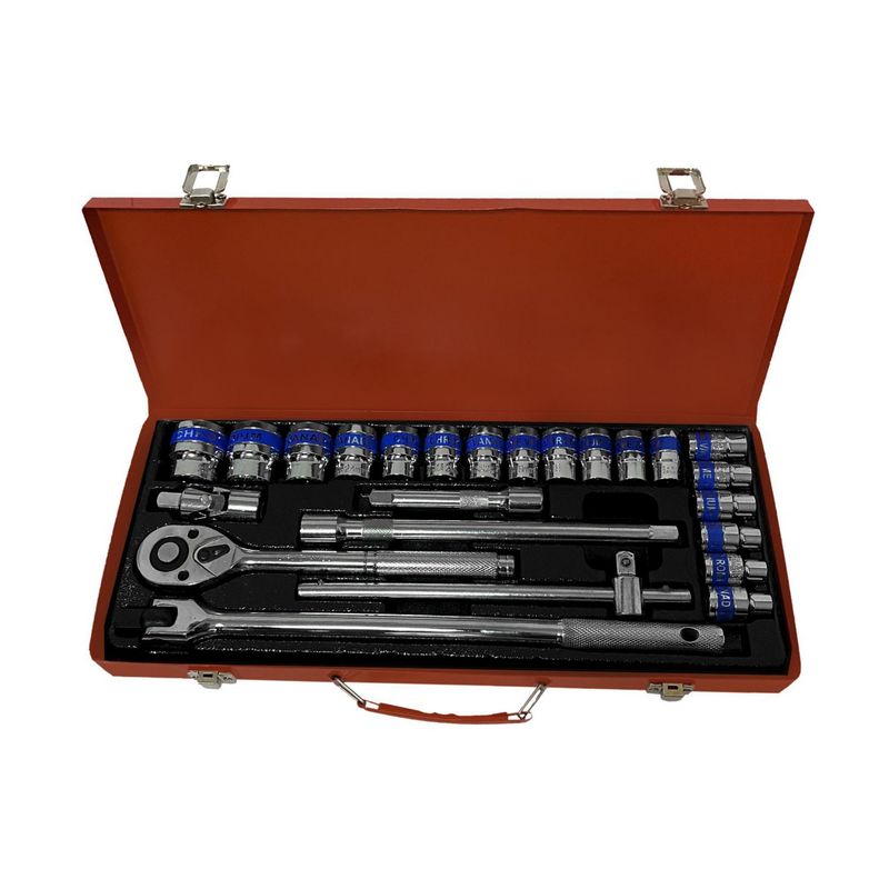 ASAKI - Juego de Llaves Ratchet + Dados 1/2" + Accesorios Asaki 24 Piezas 