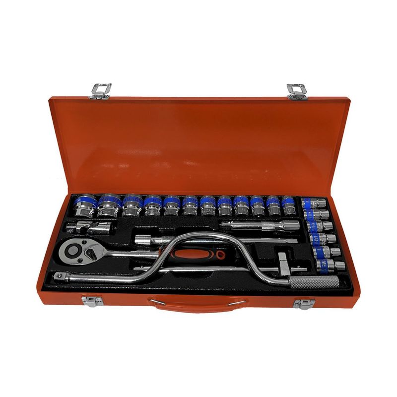 ASAKI - Juego de Llaves Ratchet + Dados 1/2" + Accesorios Asaki 24 Piezas 
