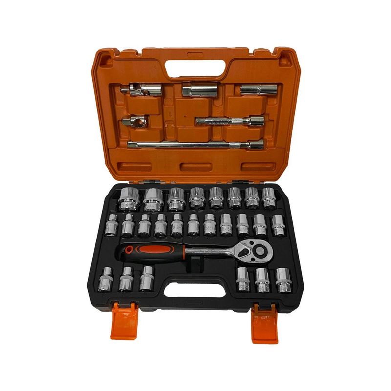 ASAKI - Juego de Llaves Ratchet Asaki + Dados 1/2" + Accesorios 32 Piezas 