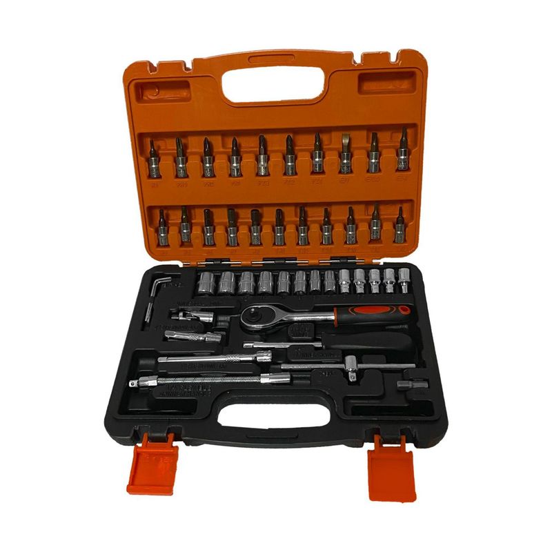 ASAKI - Juego de Llaves Ratchet + Dados 1/4" y Puntas 1/4" + Accesorios Asaki 46 Piezas 
