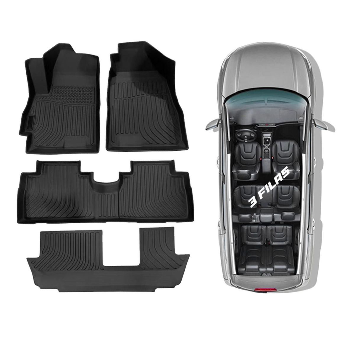 TECGO - Protector Cubre Piso 5D TPE JETOUR X70 3 FILAS 2020-2024