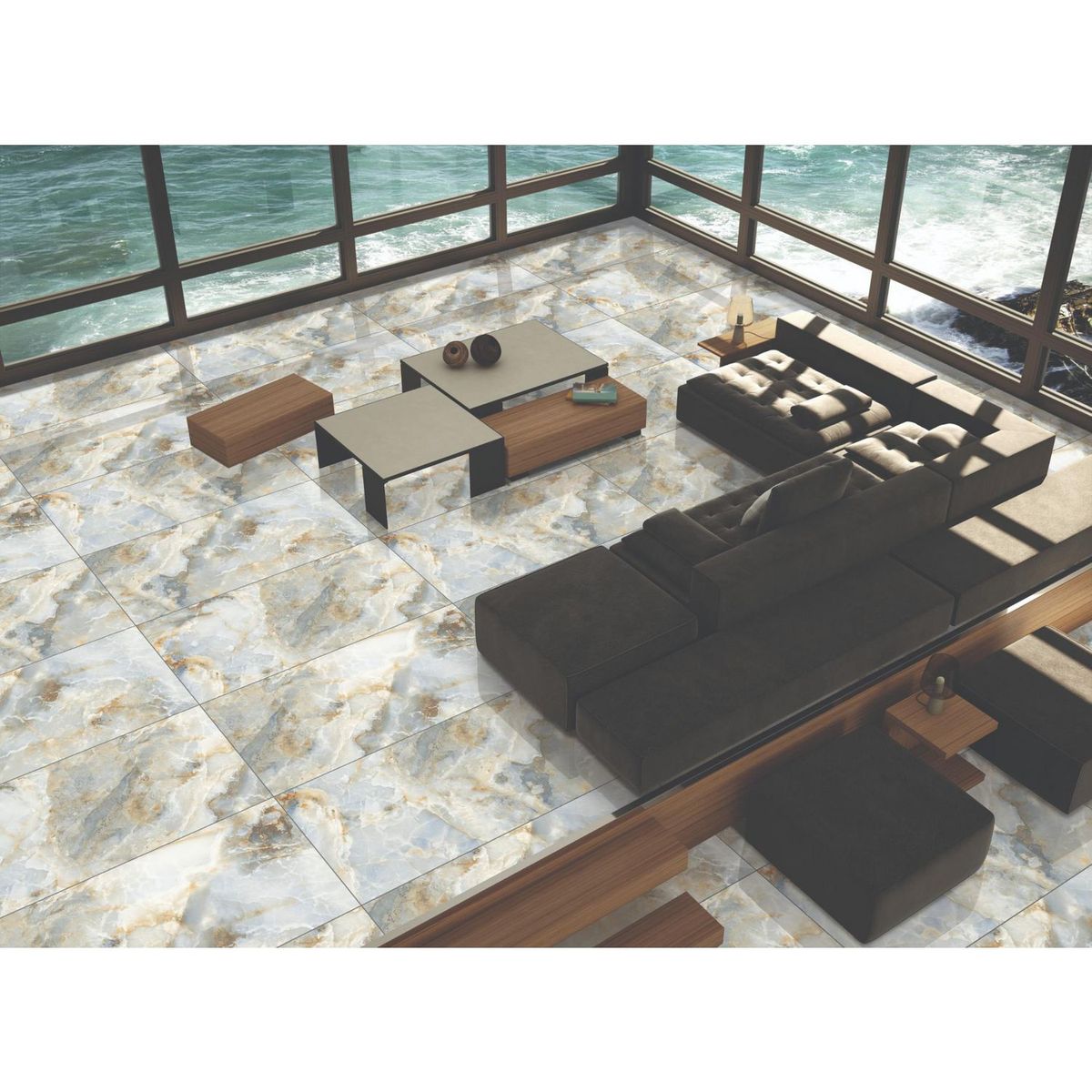 KLIPEN - Porcelanato Gris 60x60cm 1.44m2 Marmolado Alto brillo Titan