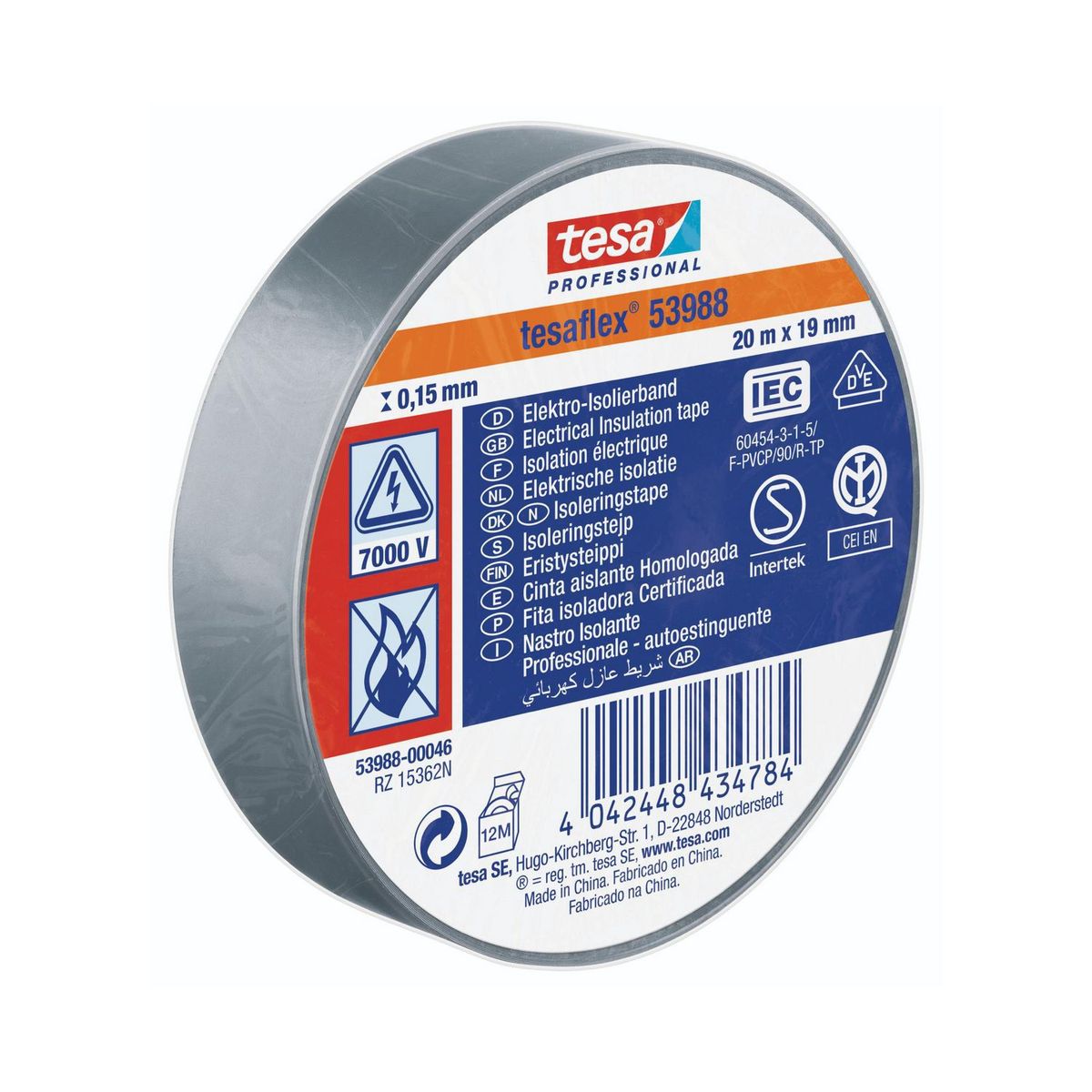 TESA - Cinta aislante Tesa Tesaflex 20MX19MM Gris