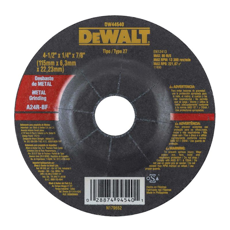 DEWALT - Caja de 25 Discos Desbaste para metal 4-1/2X1/4