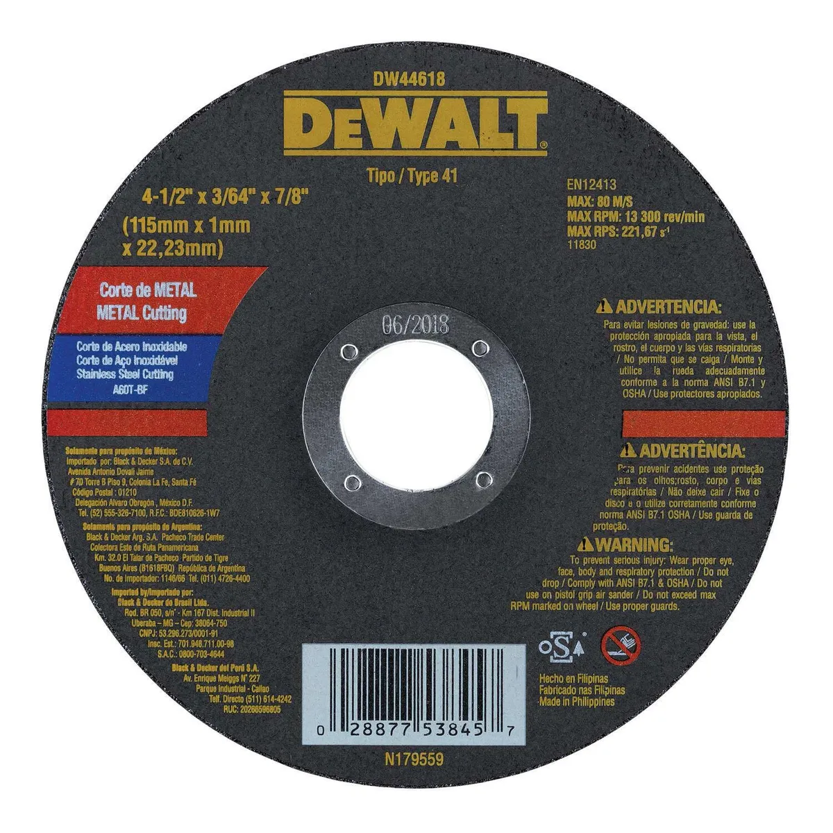 DEWALT - Disco de Corte Abrasivo 4-1/2x3/64