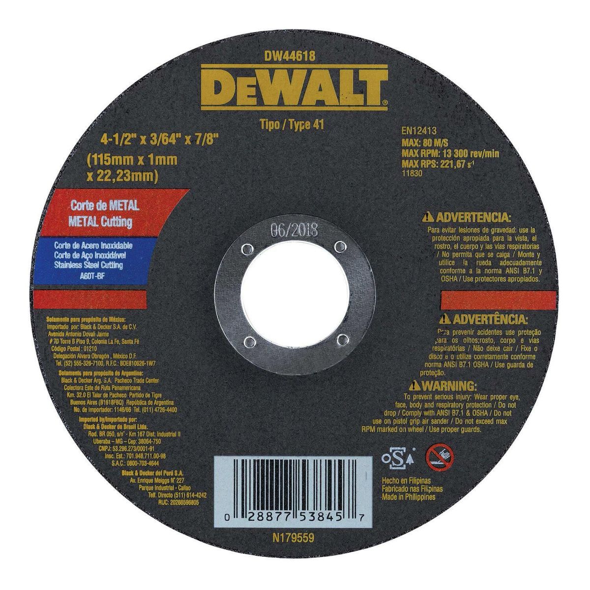 DEWALT - Disco de Corte Abrasivo 4-1/2x3/64
