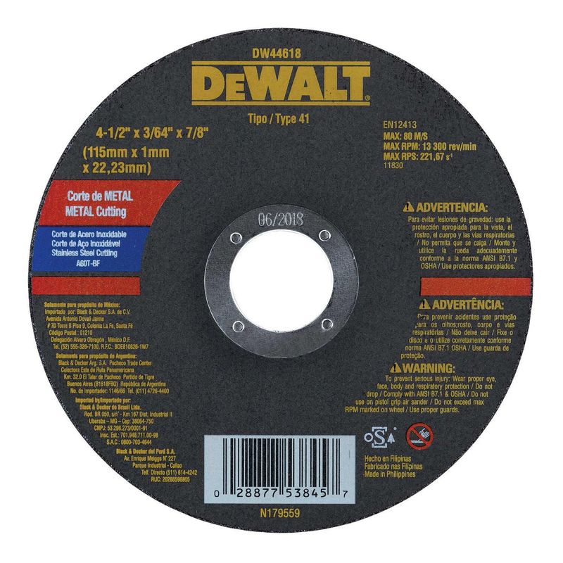 DEWALT - Disco de Corte Abrasivo  4-1/2x3/64