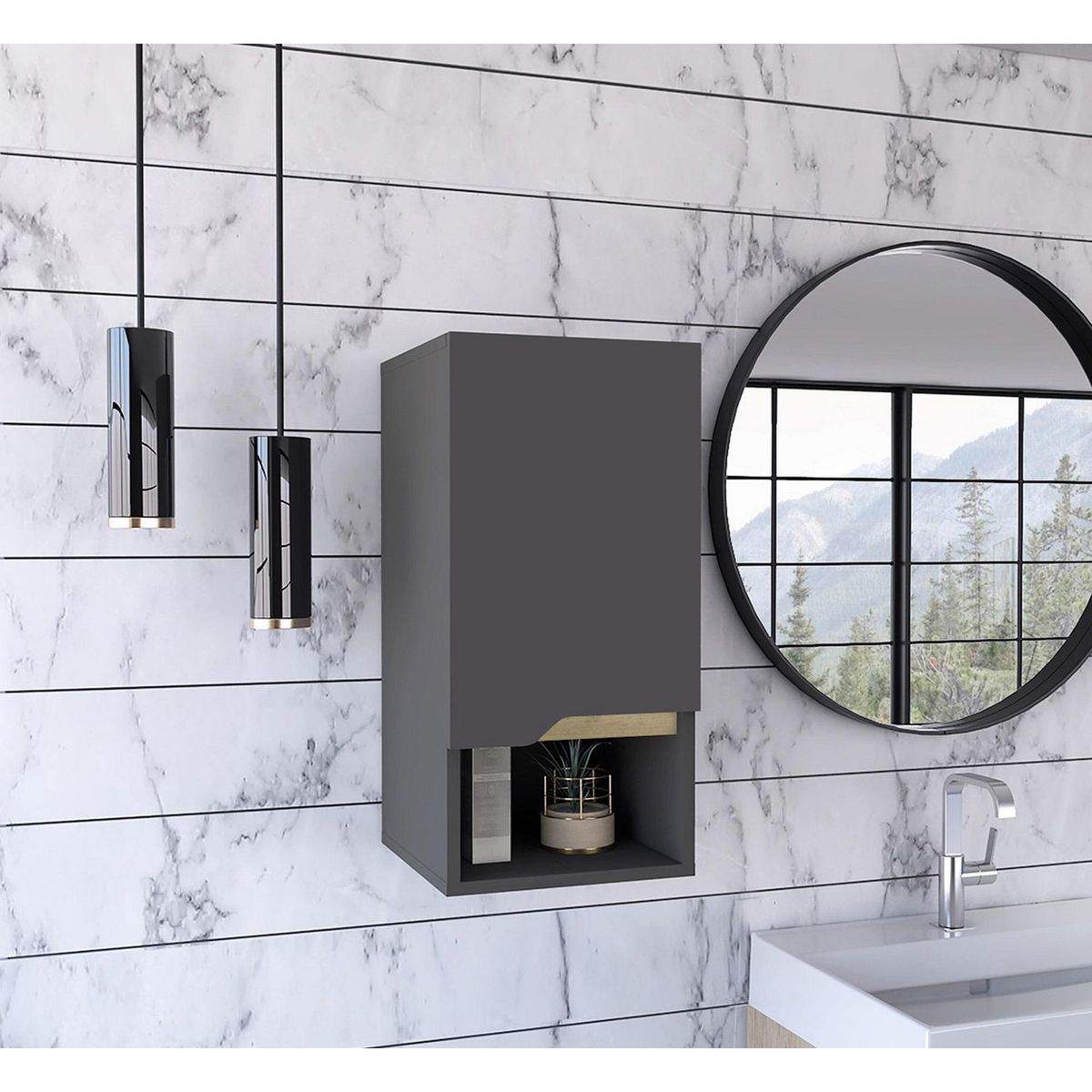 TUHOME - Mueble Auxiliar de Baño Colgante Laurent Plomo/Duna