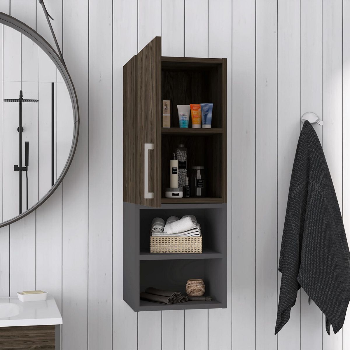 TUHOME - Mueble Auxiliar de Baño Madrid Coñac/Plomo