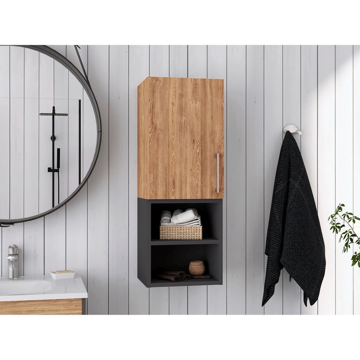 TUHOME - Mueble Auxiliar de Baño Madrid Miel/Plomo