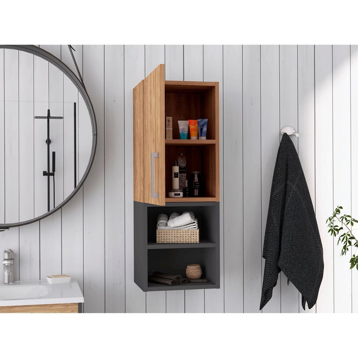 TUHOME - Mueble Auxiliar de Baño Madrid Miel/Plomo