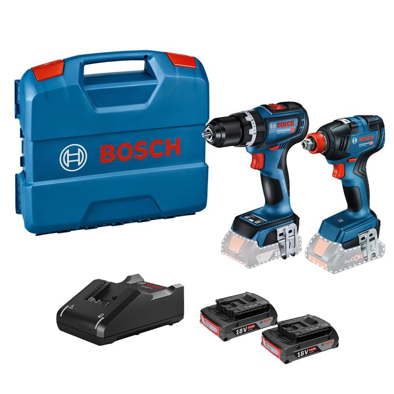 BOSCH - Taladro Atornillador Percutor 90NM GSB 18V-90 BRUSHLESS + Llave Impacto 18V GDX 18V-200 BRUSHLESS + 2 Baterías + 1 Cargador + 1 Maletín Bosch
