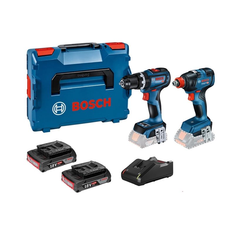 BOSCH - Taladro  Atornillador Percutor Bosch 90NM GSB 18V-90 BRUSHLESS + Llave Impacto Bosch 18V GDX 18V-200 BRUSHLESS + 2 Baterías + 1 Cargador + 1 Maletín Bosch