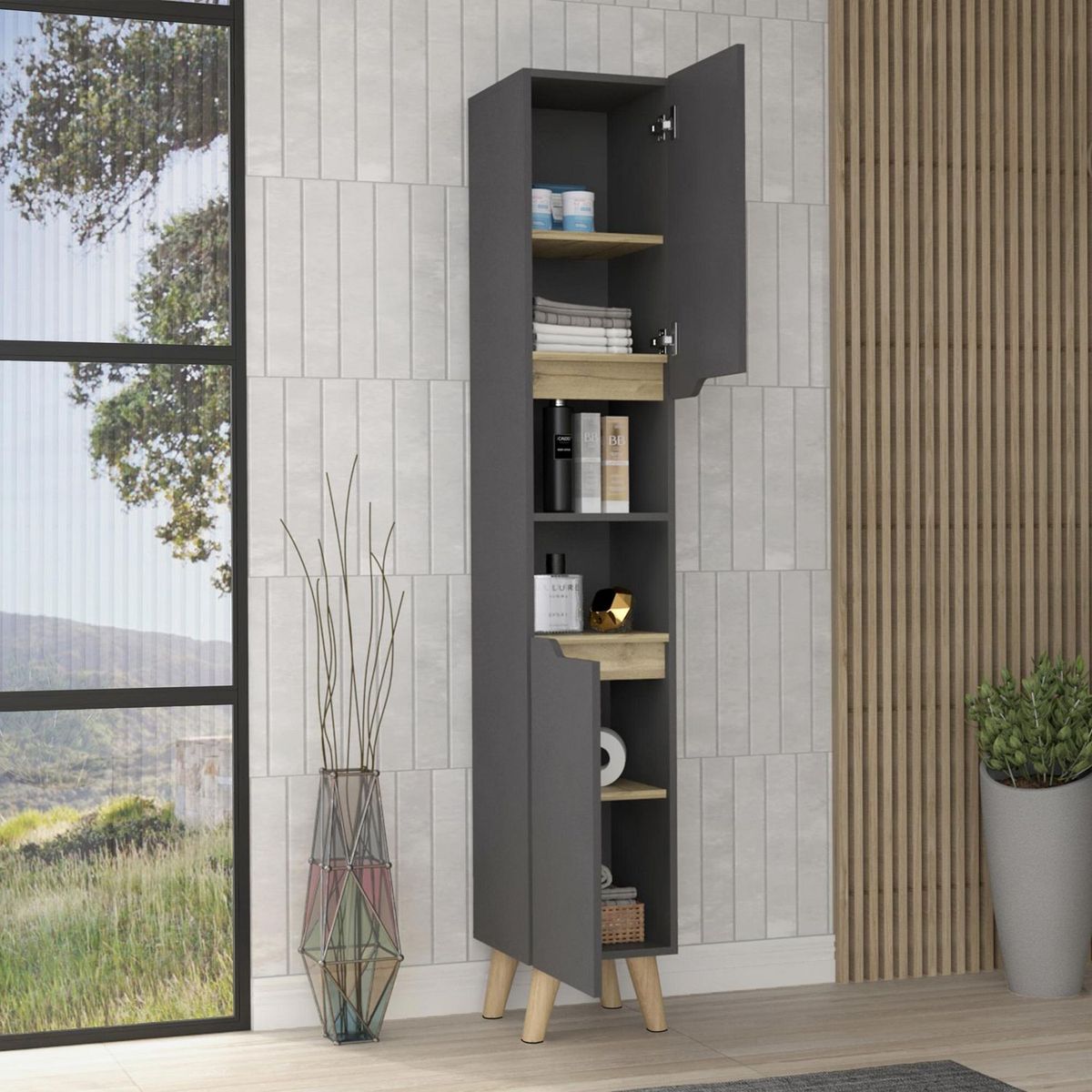 TUHOME - Mueble Auxiliar de Baño Laurent Plomo/Duna