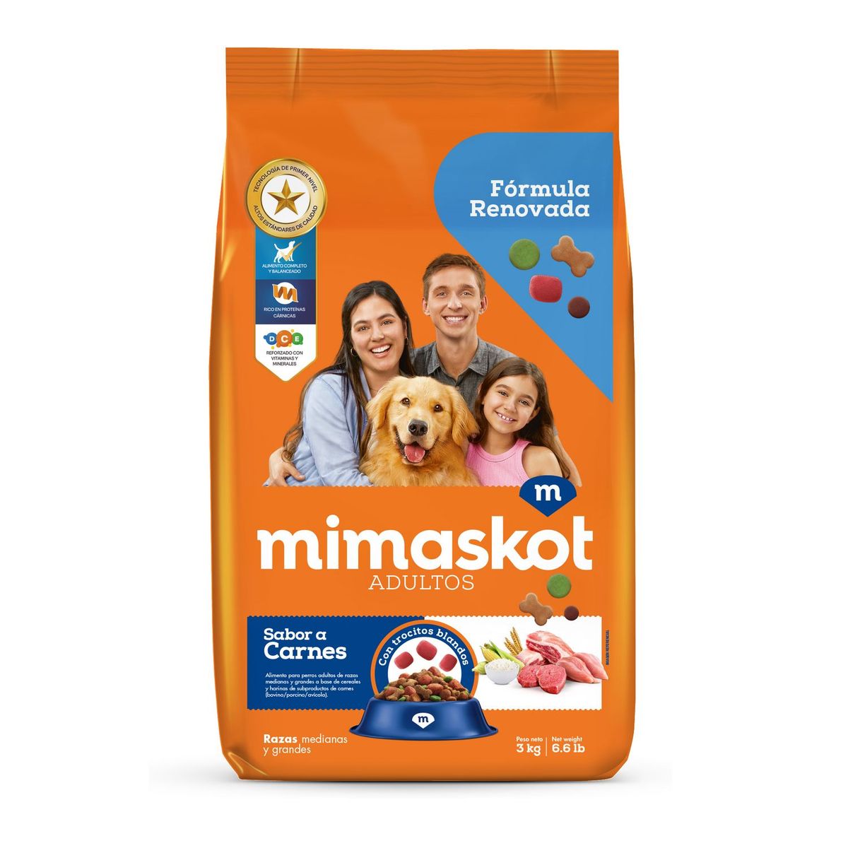 MIMASKOT - Comida para Perros Adultos Carne Raza Mediana/Grande 3kg