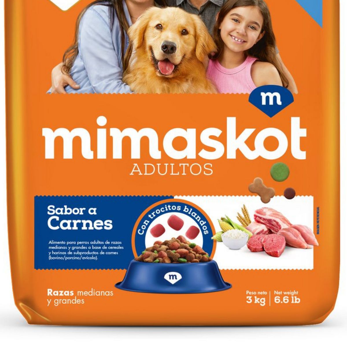 MIMASKOT - Comida para Perros Adultos Carne Raza Mediana/Grande 3kg