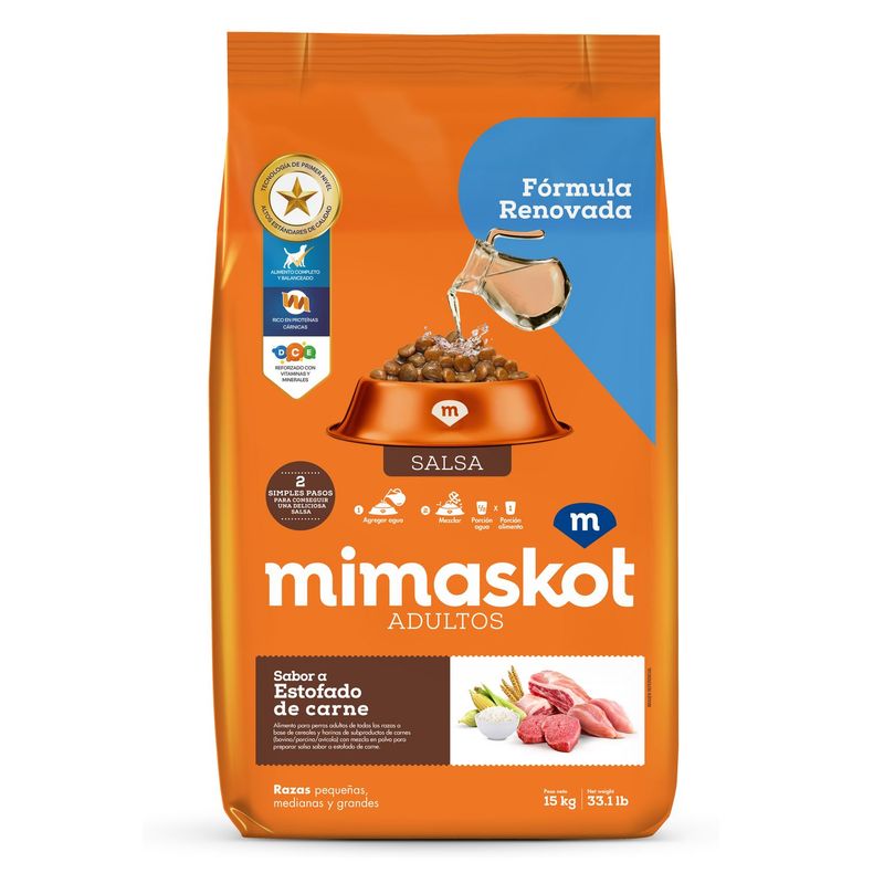 MIMASKOT - Mimaskot adultos 15kg de Salsa de carne raza pequeña, mediana y grande