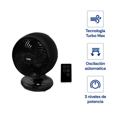 Ventilador De Mesa Pl�stico 3 Velocidades� 30W� Sole Turbomax Negro