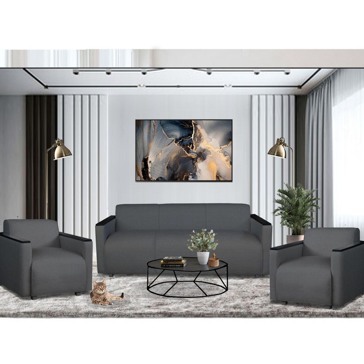 CASA BELLA - Juego de Sala 3-1-1 Cuerpos Nepal Grafito