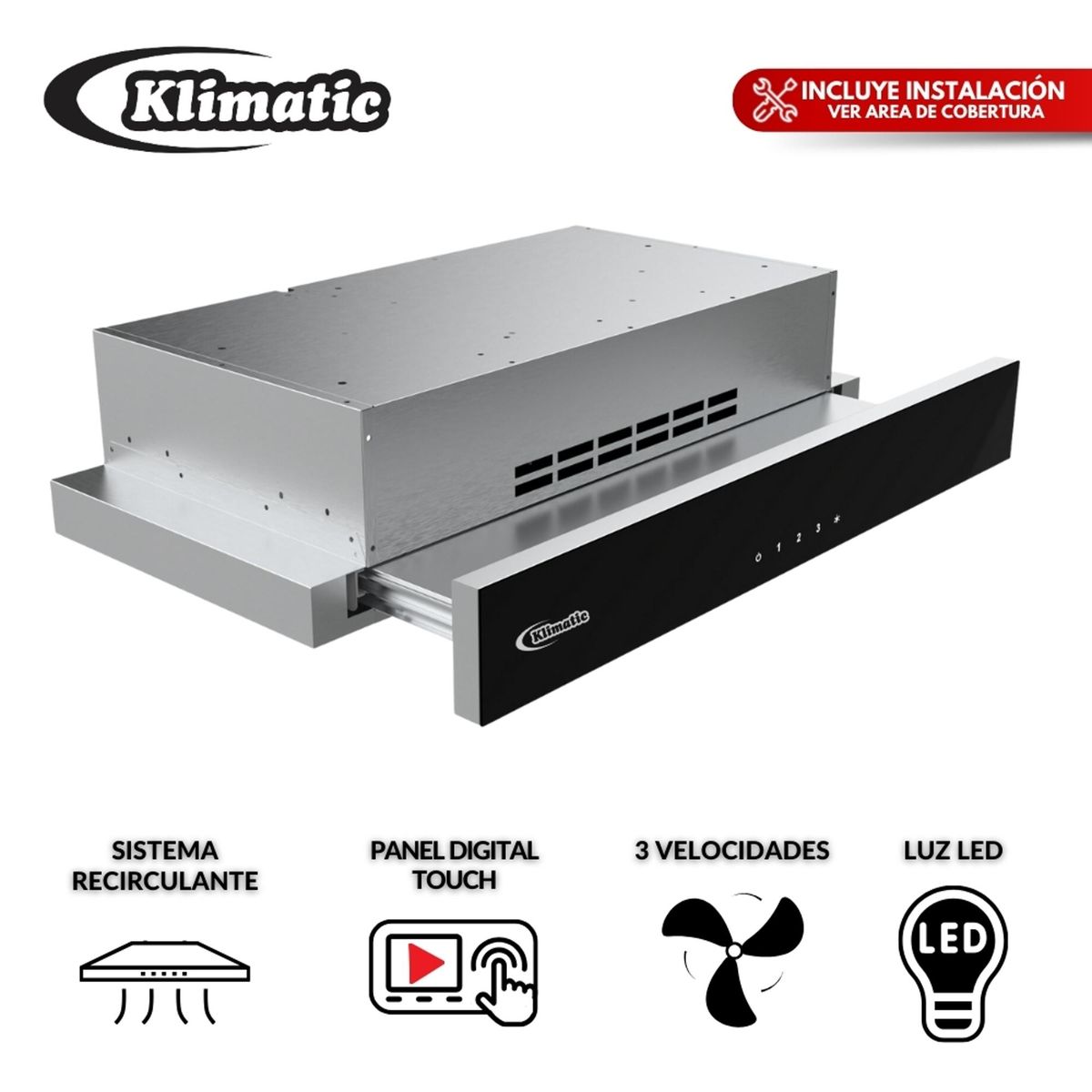 KLIMATIC - Campana Extractora Retráctil 60cm Breda Negro