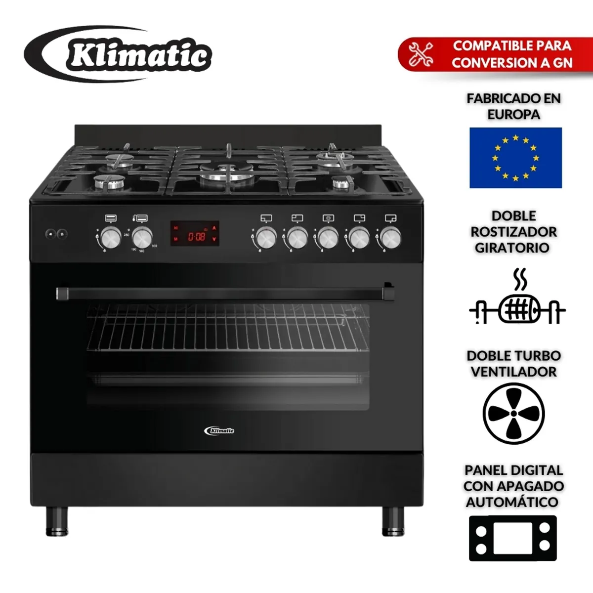 KLIMATIC - Cocina a Gas 5 Hornillas Accent Negro