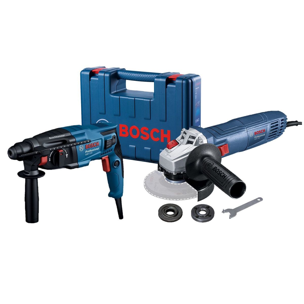 BOSCH - Rotomartillo Bosch GBH 220-720W + Amoladora Bosch GWS 700-710W + maletín de plástico