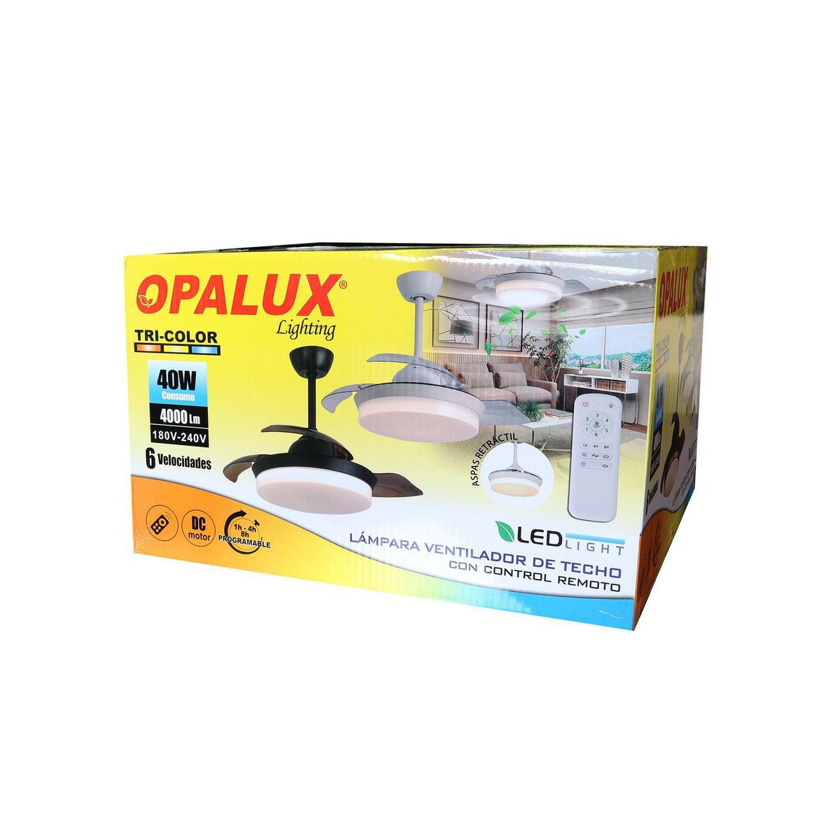 OPALUX - Plafón Ventilador Retráctil 40W Blanco