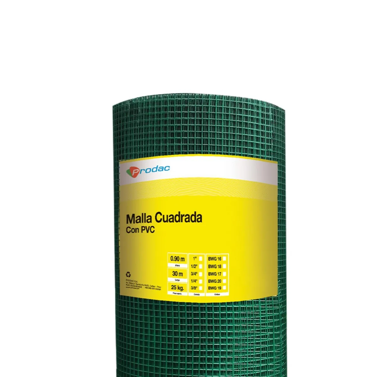PRODAC - Malla Cuad Pvc 3/8X20,5Bwg-0,9X30 Liv-P+