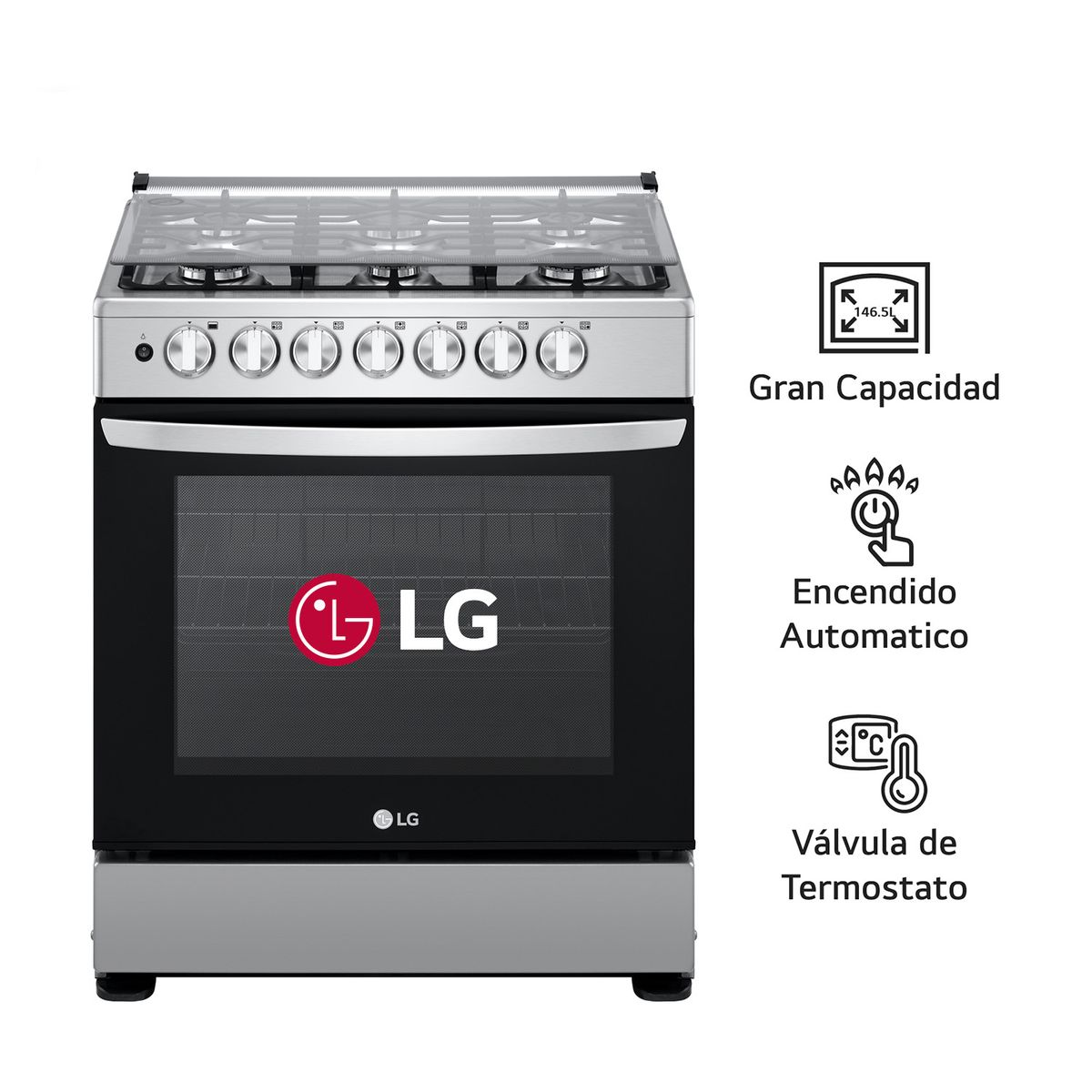 LG - Cocina a Gas LRGZ5253S 6 Hornillas Gran Capacidad Acero Inoxidable LG