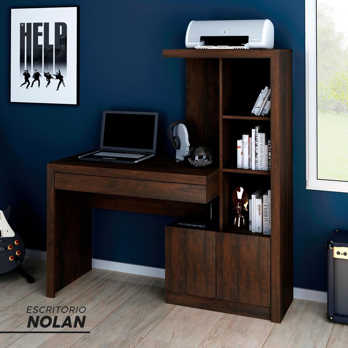 BONNO - Escritorio con Repisa Nolan Rústico