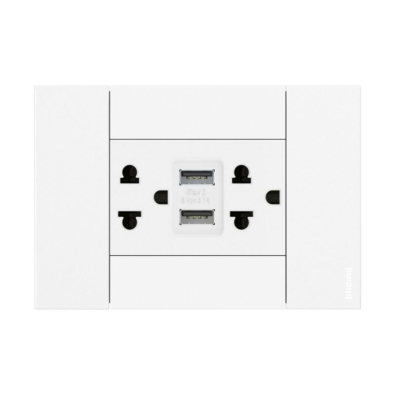GENERICO - Toma Duplex Combi 2P + T Universal 16A-250V + 2 USB tipo A + A Living Now Blanco
