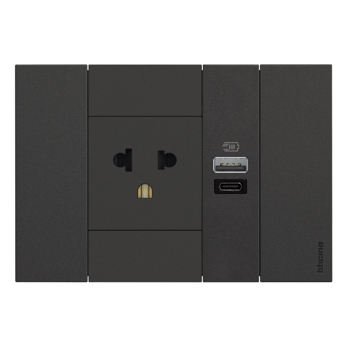 BTICINO - Toma universal 2P +T 16A-250V + 2 USB tipo A + C Living Now Negro