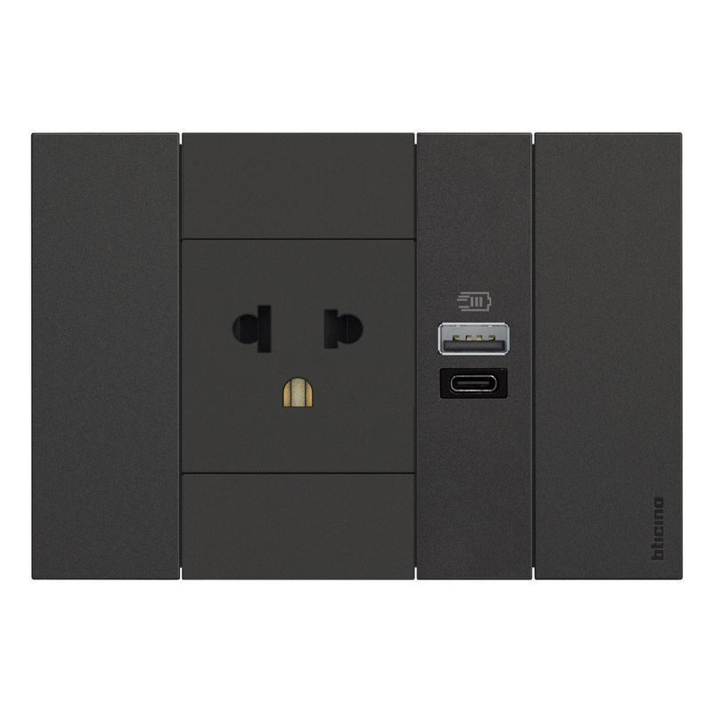 GENERICO - Tomacorriente Bticino Eu/Us 2P+T+Usb A+C Negro