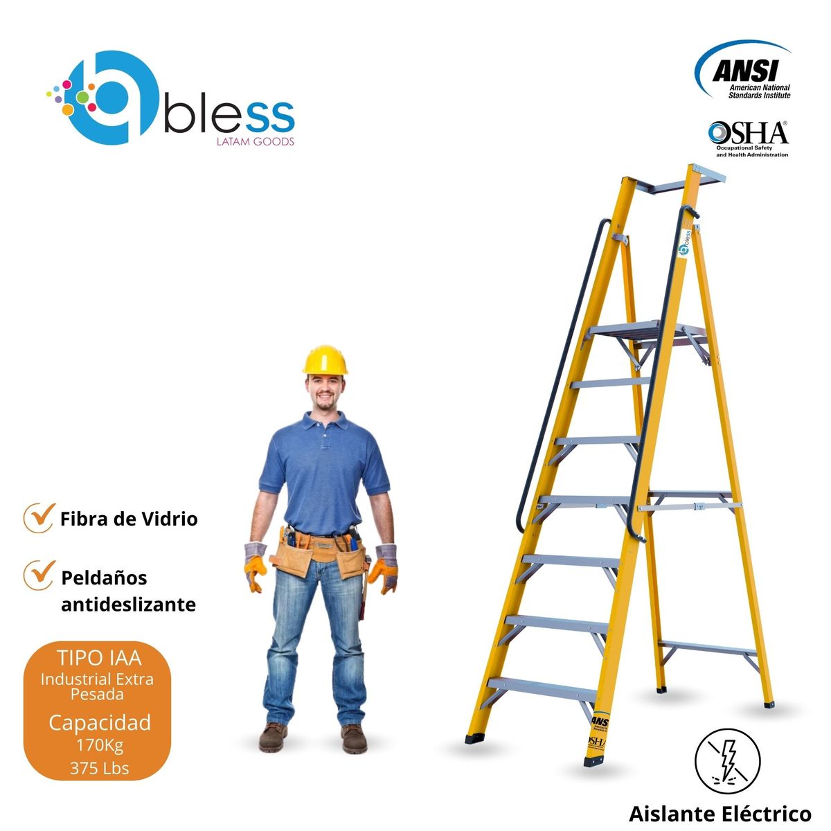  - Escalera Plataforma de Fibra de Vidrio 7 Pasos