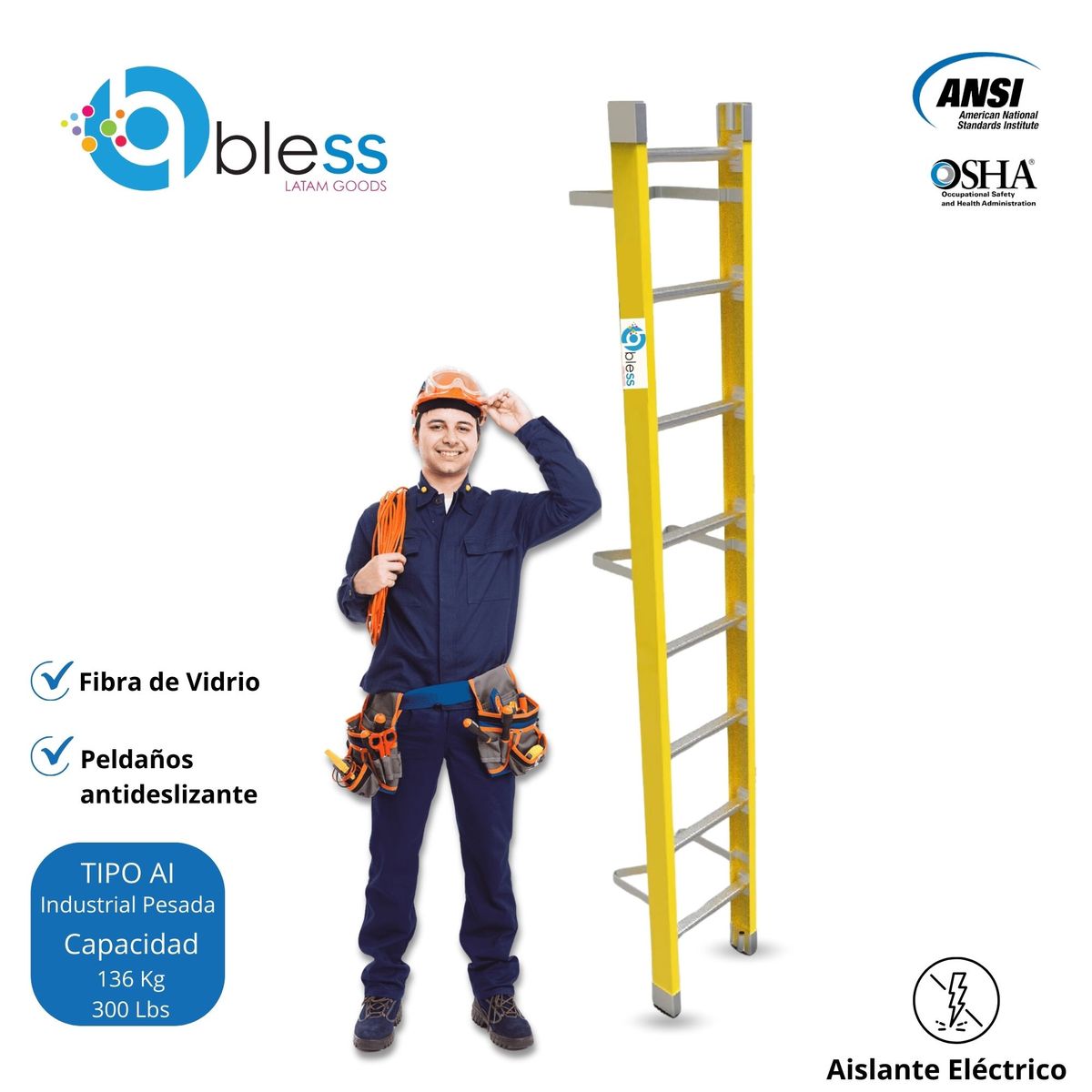  - Escalera Telescópica de Fibra de Vidrio 8 pasos