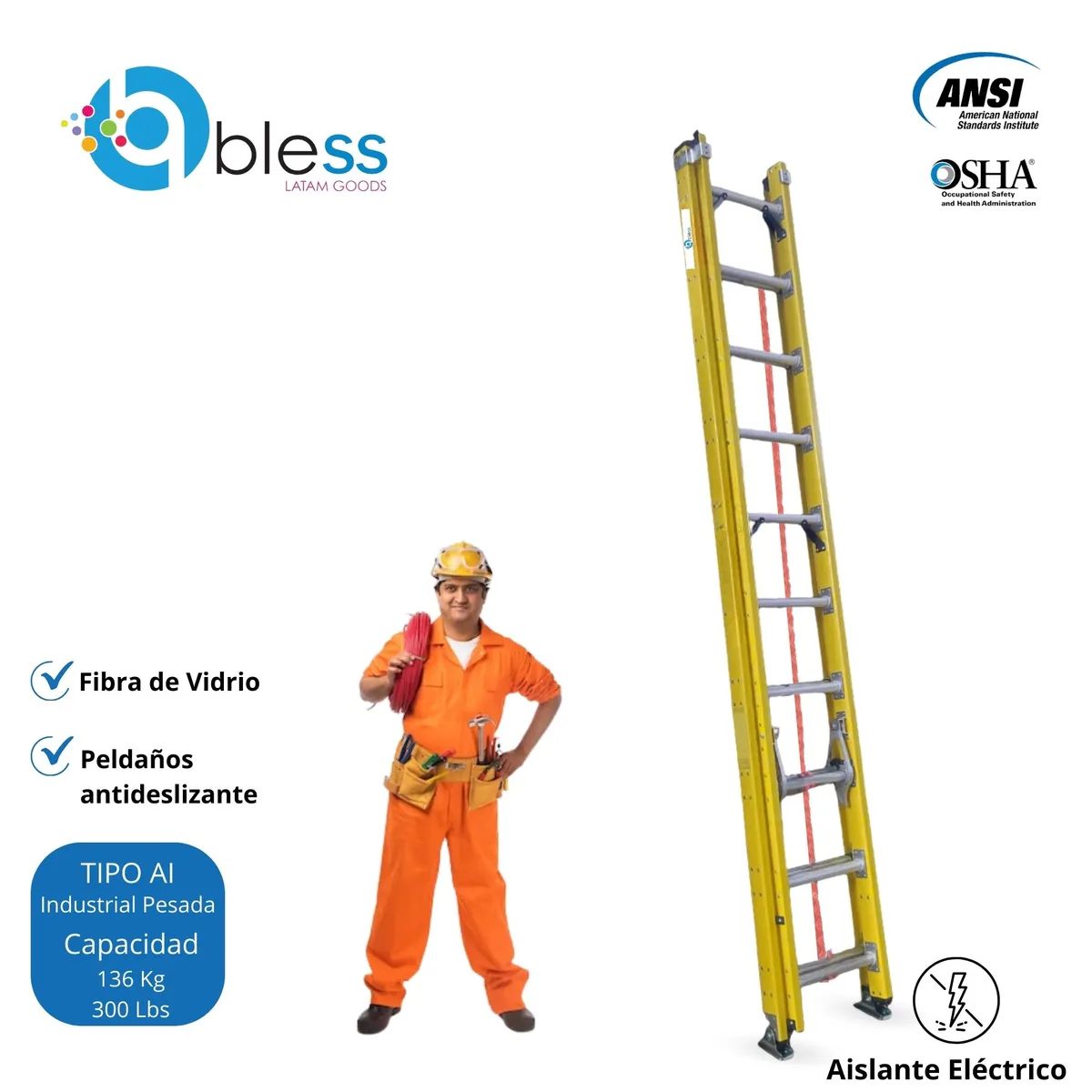  - Escaleta Telescópica 20 Pasos Fibra de Vidrio 3.1m