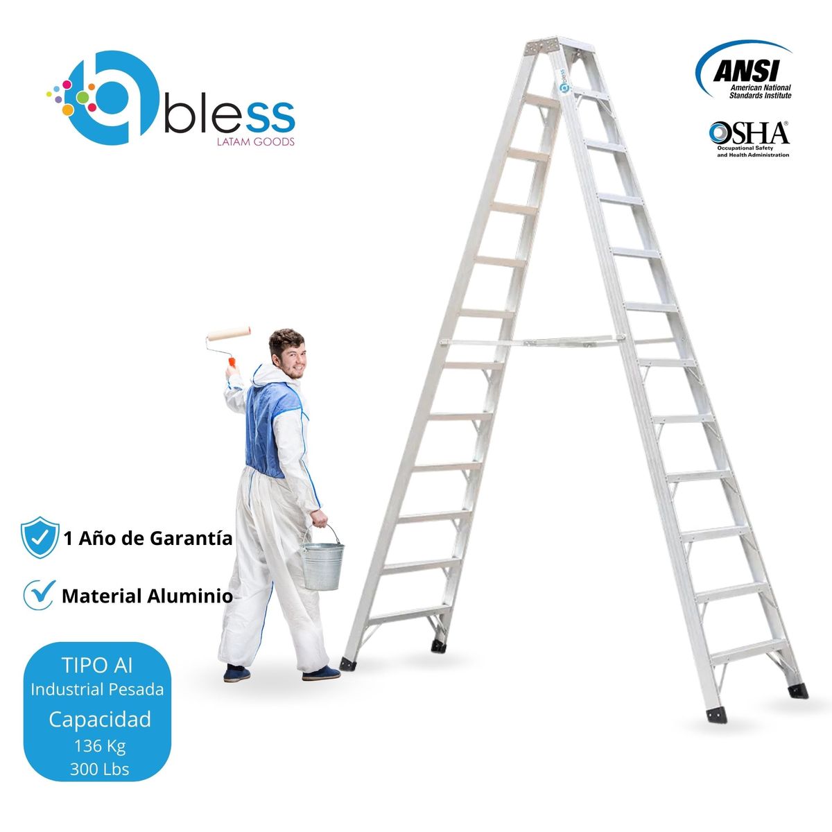  - Escalera Tijera Doble Ascenso 12 Pasos Aluminio 3.66m