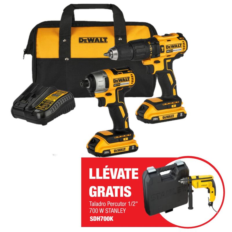DEWALT - Taladro Percutor Dewalt DCD7781 + Atornillador de impacto Dewalt DCF7871 SIN CARBONES + 2 Bat + Carg + Bolso+ Regalo: Taladro SDH700K-B2 Stanley Combo