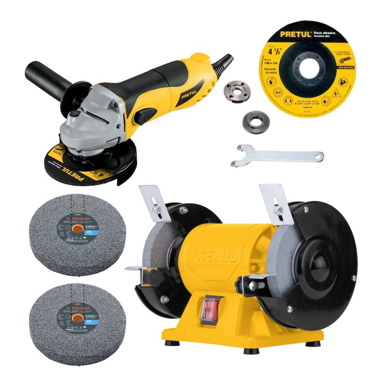  - Esmeril de banco PRETUL 120W y Amoladora  4 1/2" 700W 
